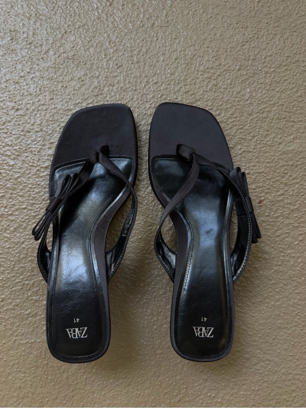 ZARA Black Bow Kitten Heel Sandals – Size 41